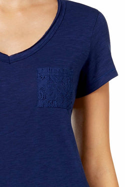 Jenni by Jennifer Moore Navy-Sea Lace-Pocket Lounge Top thumbnail 3