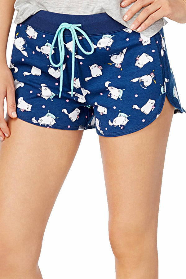 Jenni by Jennifer Moore Navy Wine-Cats Knit Boxer Lounge Short