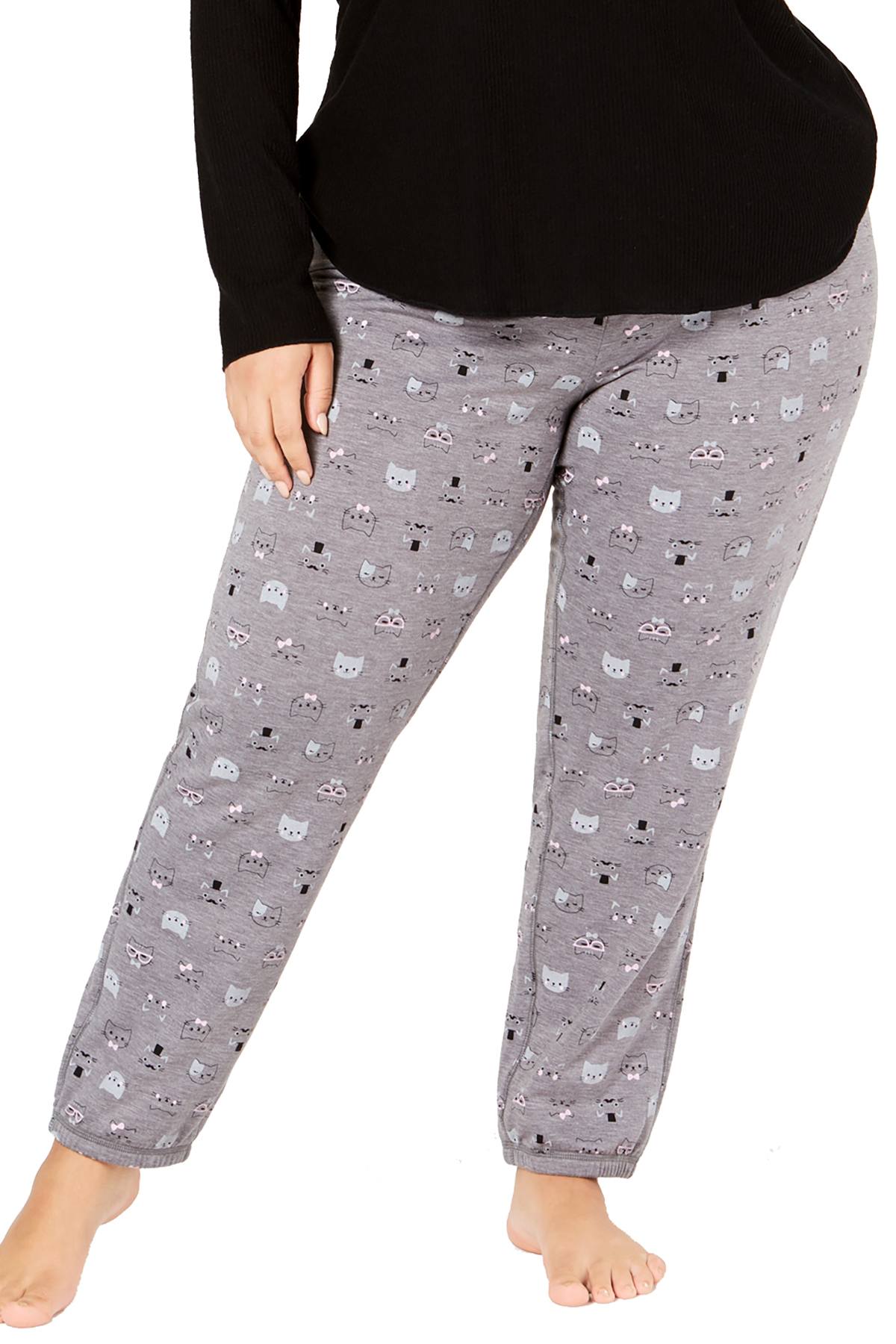Jenni by Jennifer Moore PLUS Grey Hipster-Cats Brushed Terry Pajama Pant
