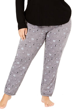 Jenni by Jennifer Moore PLUS Grey Hipster-Cats Brushed Terry Pajama Pant thumbnail 2