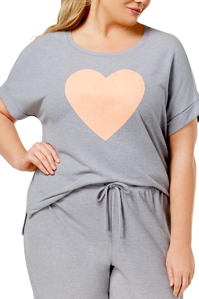Jenni by Jennifer Moore PLUS Heather-Grey Heart-Graphic Short-Sleeve Lounge Top