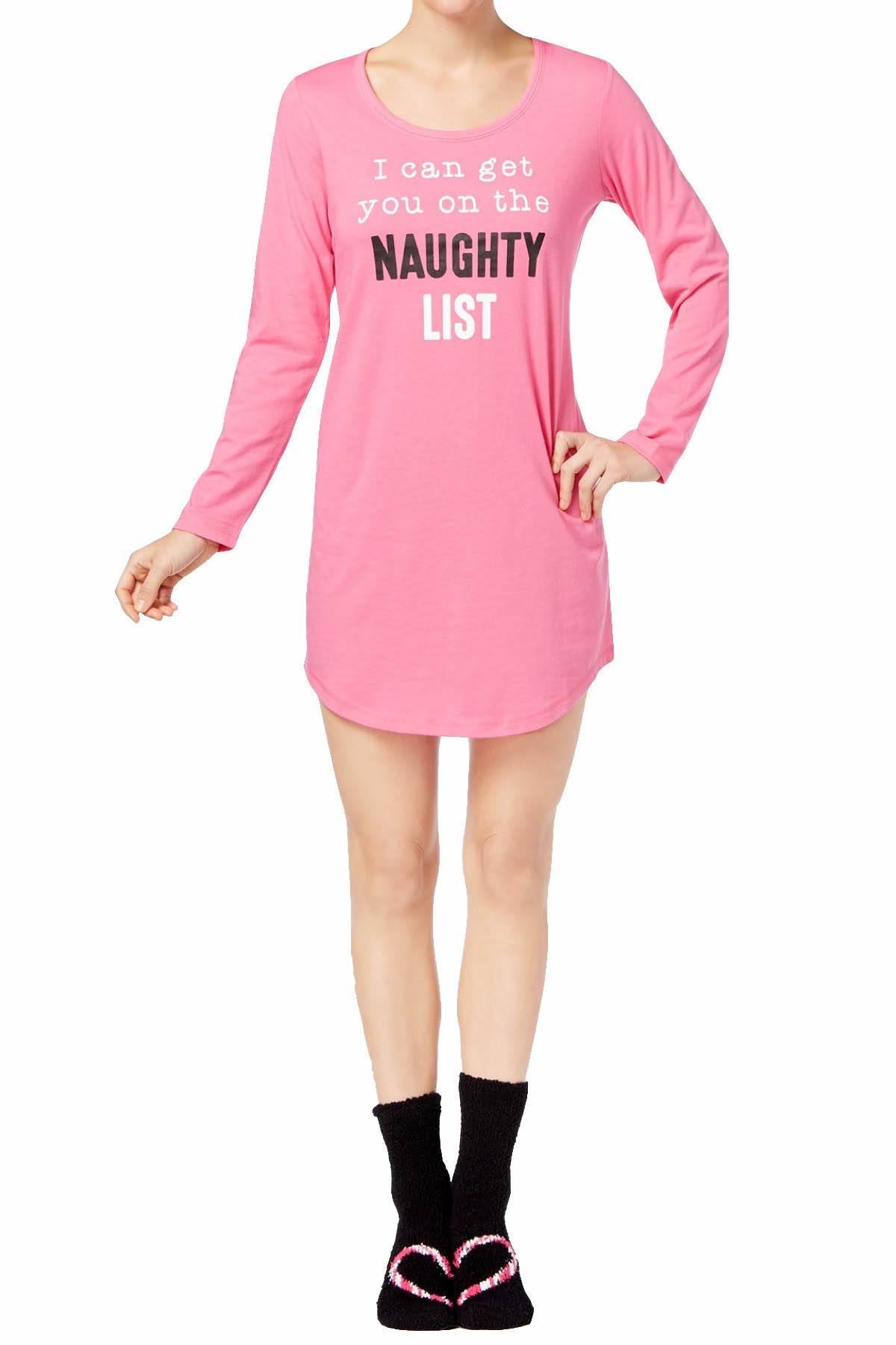 Jenni by Jennifer Moore Pink/Black Naughty-List Sleepshirt And Socks Set