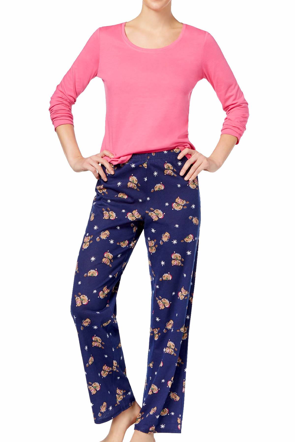 Jenni by Jennifer Moore Pink/Navy Otter-Love Knit Top & Printed Pant PJ Set