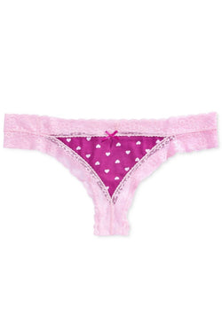 Jenni by Jennifer Moore Pink/Purple Heart-Print Cheeky Lace-Trim Thong thumbnail 1