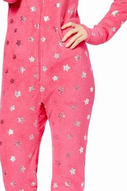 Jenni by Jennifer Moore Pink/Silver Foil-Stars Hooded Footie PJ Jumpsuit thumbnail 4
