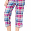 Jenni by Jennifer Moore Purple/Blue-Plaid Printed Cotton Cropped Pajama Pant