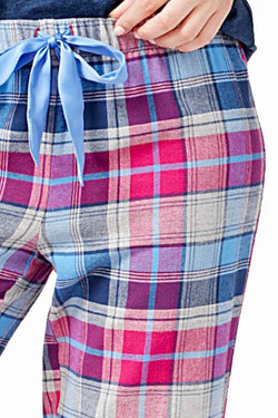 Jenni by Jennifer Moore Purple/Blue-Plaid Printed Cotton Cropped Pajama Pant thumbnail 2