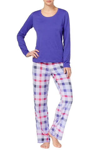 Jenni by Jennifer Moore Purple Top & Plaid Printed Fleece Pant 2-Pc Pajama Set