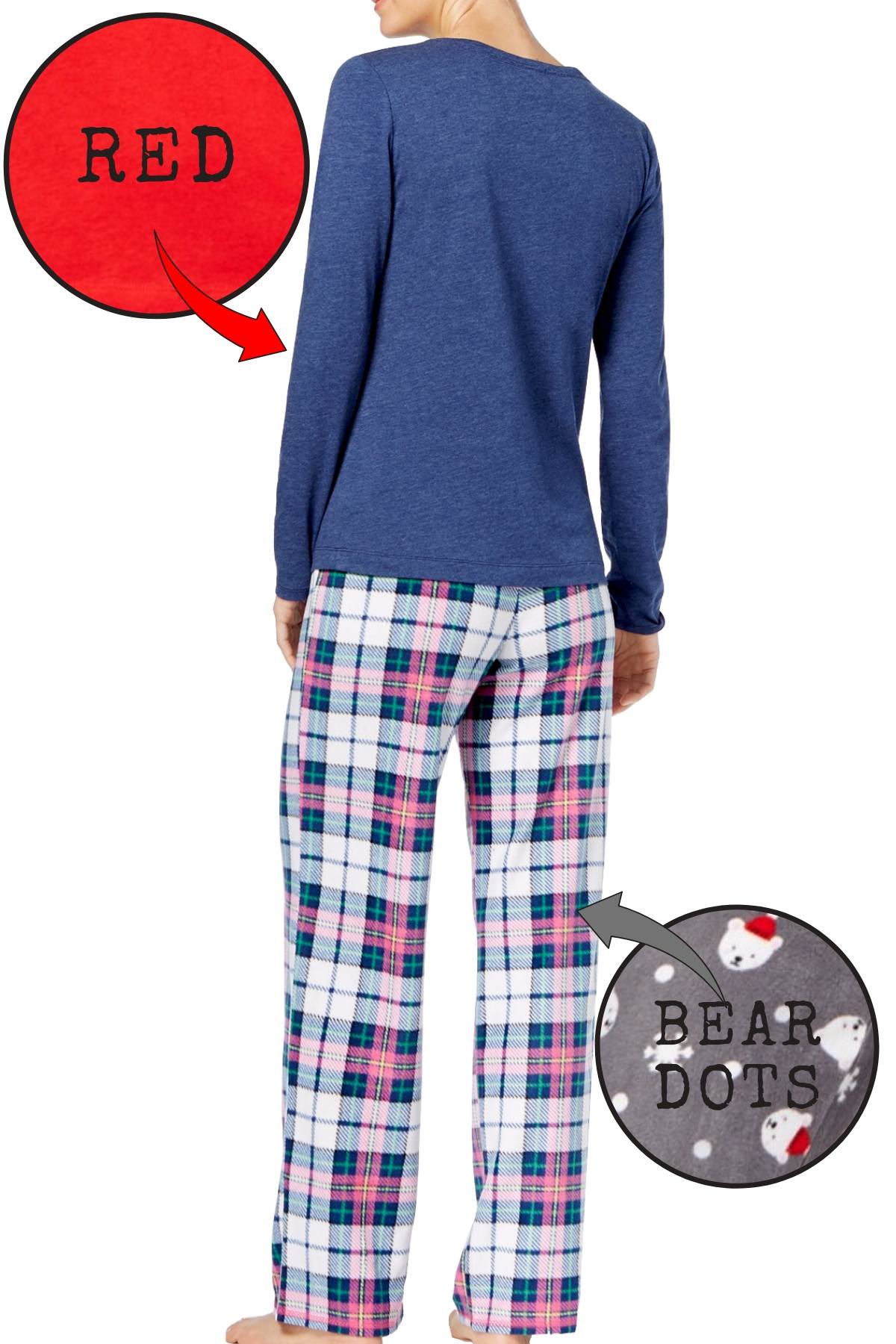 Jenni by Jennifer Moore Red Bear-Dots Printed Top and Fleece Pant PJ Set