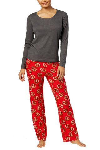 Jenni by Jennifer Moore Red/Grey Pretzel-Twist Pajama Set