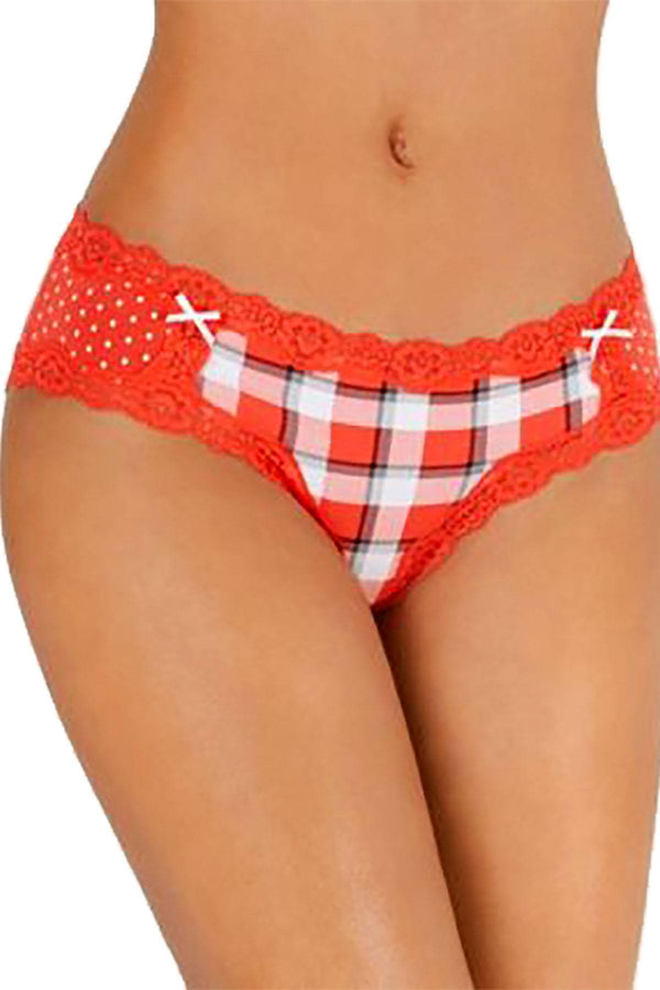 Jenni by Jennifer Moore Red Plaid Cotton Lace Trim Hipster