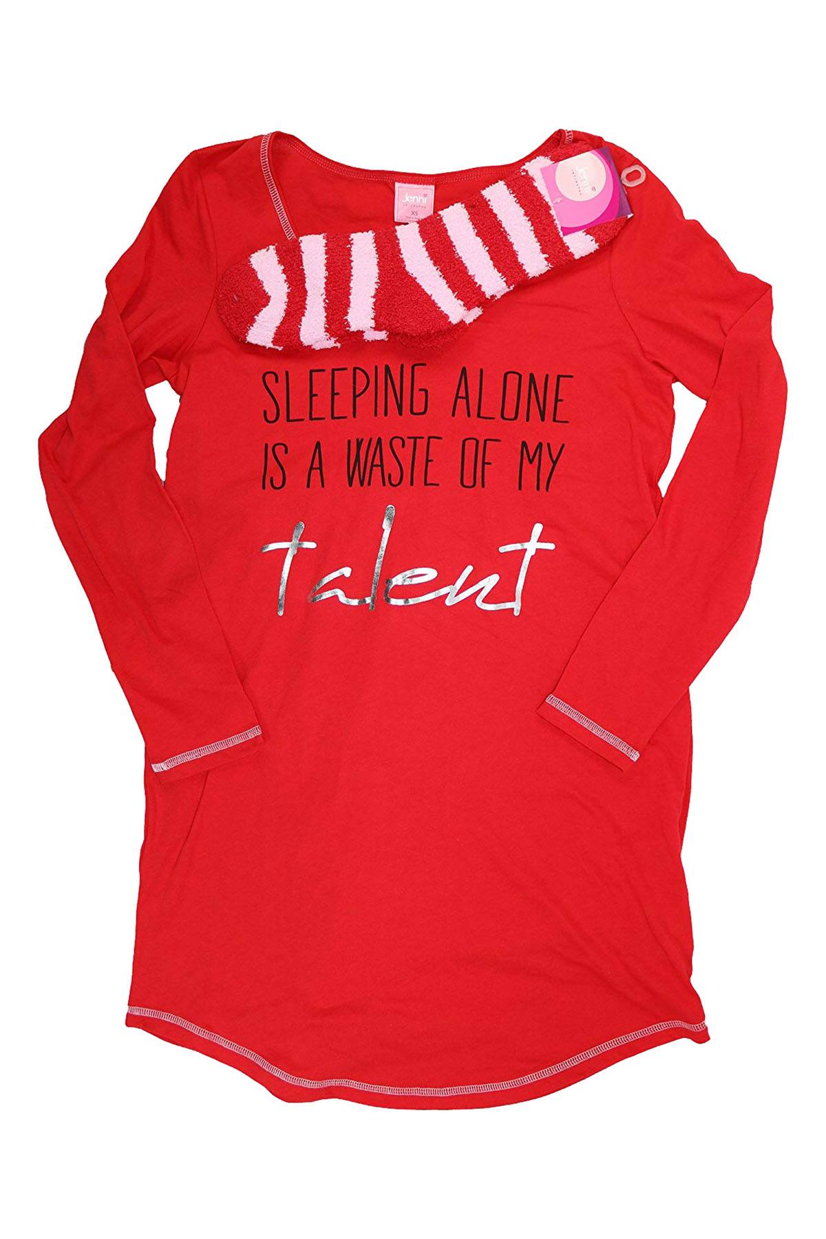 Jenni by Jennifer Moore Red Sleeping-Alone Graphic Sleepshirt and Socks Set