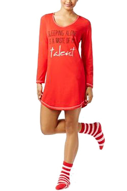 Jenni by Jennifer Moore Red Sleeping-Alone Graphic Sleepshirt and Socks Set thumbnail 1