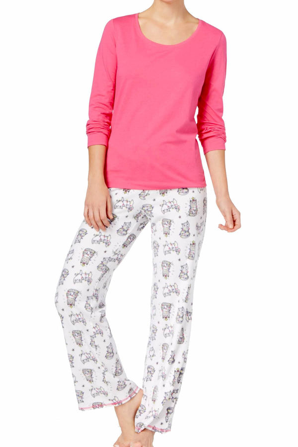 Jenni by Jennifer Moore Tangled-Cats Top & Printed Fleece Pant Pajama Set