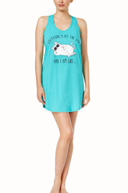 Jenni by Jennifer Moore Teal Knit Graphic-Print Lazy Cat Long Sleep Tank thumbnail 4