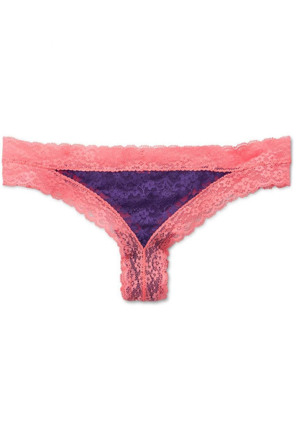 Jenni by Jennifer Moore True-Grape/Neon-Coral Cheeky Lace Thong