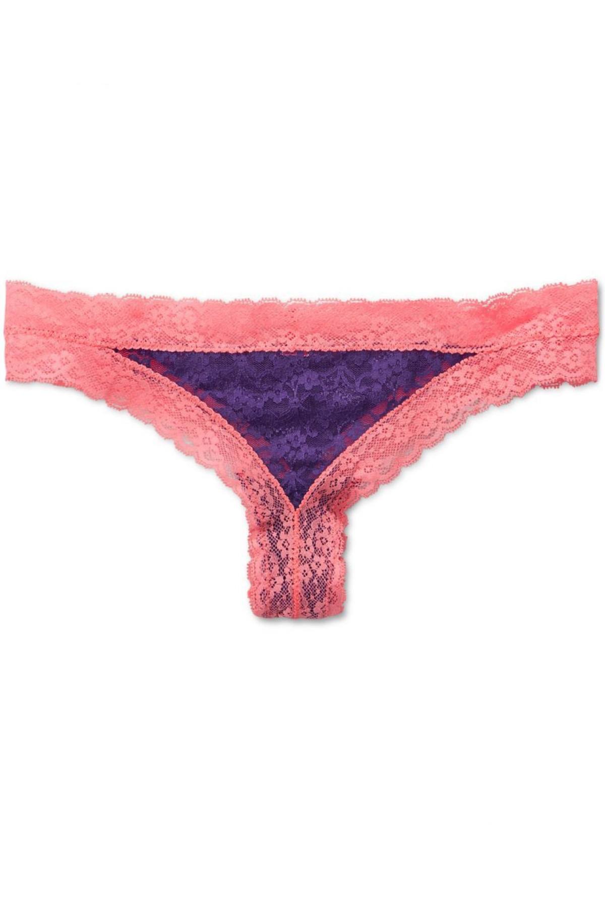 Jenni by Jennifer Moore True-Grape/Neon-Coral Cheeky Lace Thong