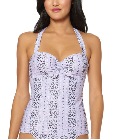 Jessica Simpson Printed Bow-front Halter Tankini Top Lavender Multi