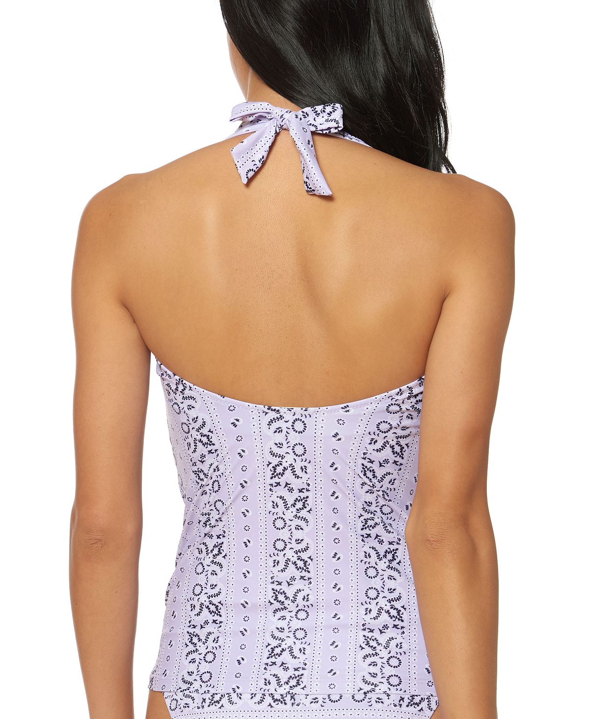 Jessica Simpson Printed Bow-front Halter Tankini Top Lavender Multi