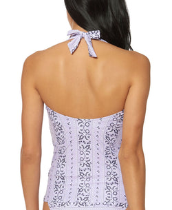 Jessica Simpson Printed Bow-front Halter Tankini Top Lavender Multi thumbnail 2