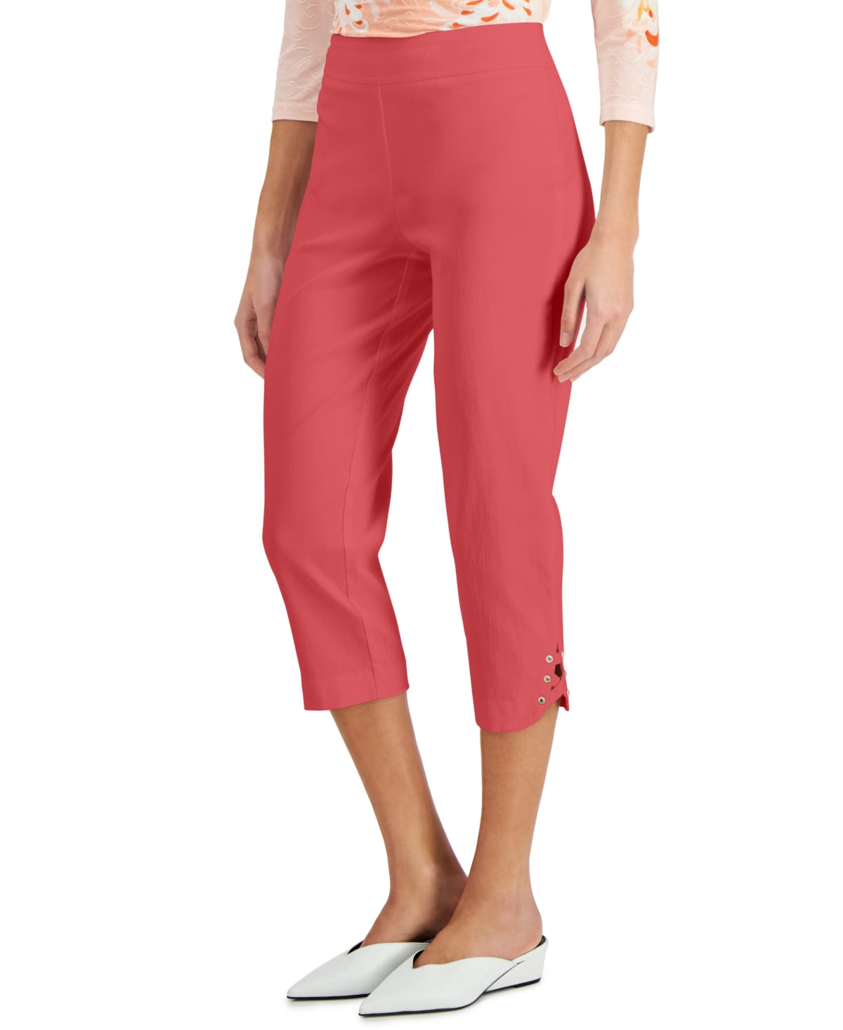 Jm Collection Lattice-Hem Capri Pants