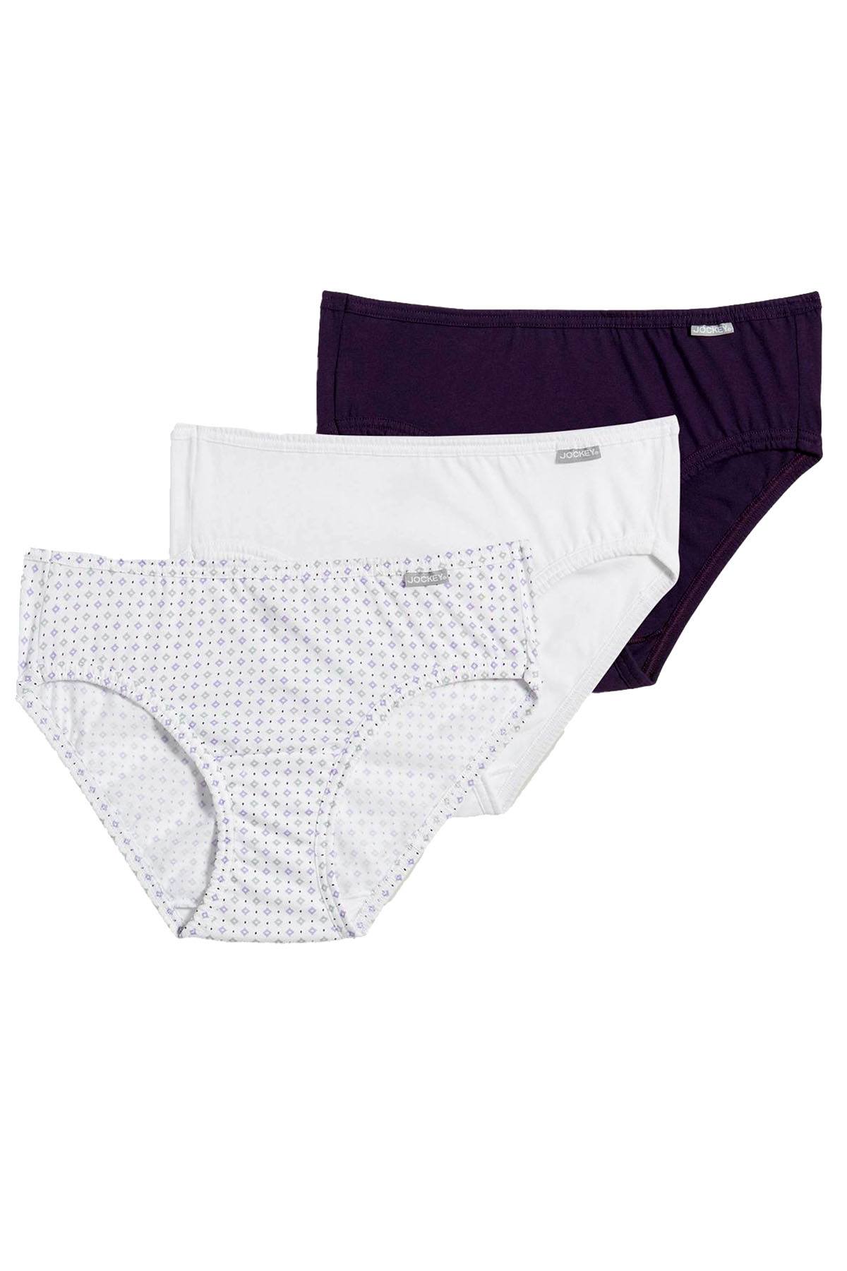 Jockey Elance Bikini 3 Pack in Eggplant/White/Diamond Print