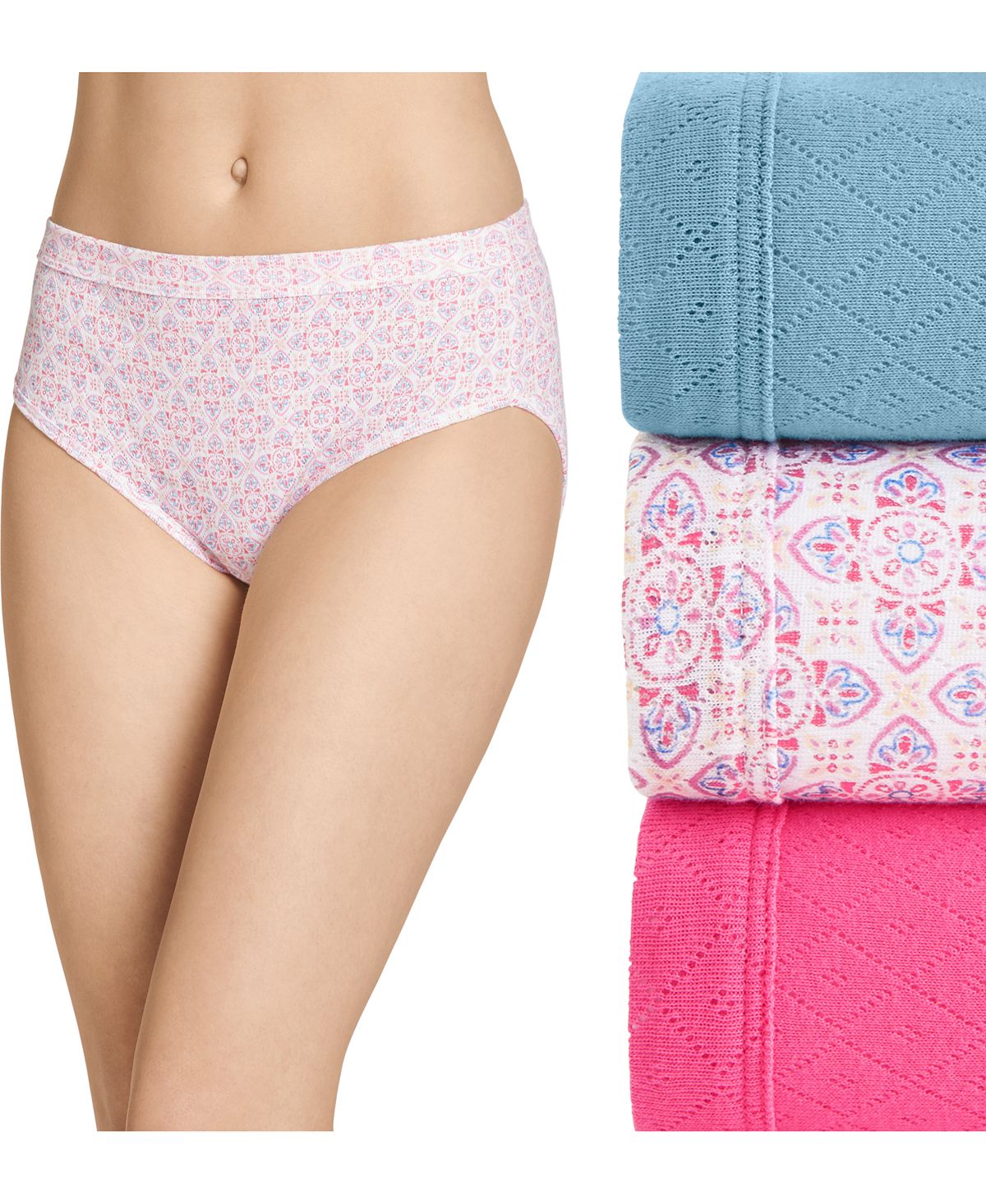 Jockey Elance Breathe Hipster Underwear 3 Pack 1540 Also Available In Extended Sizes Blue Iceburg/eyelet Geo/fruit Punch