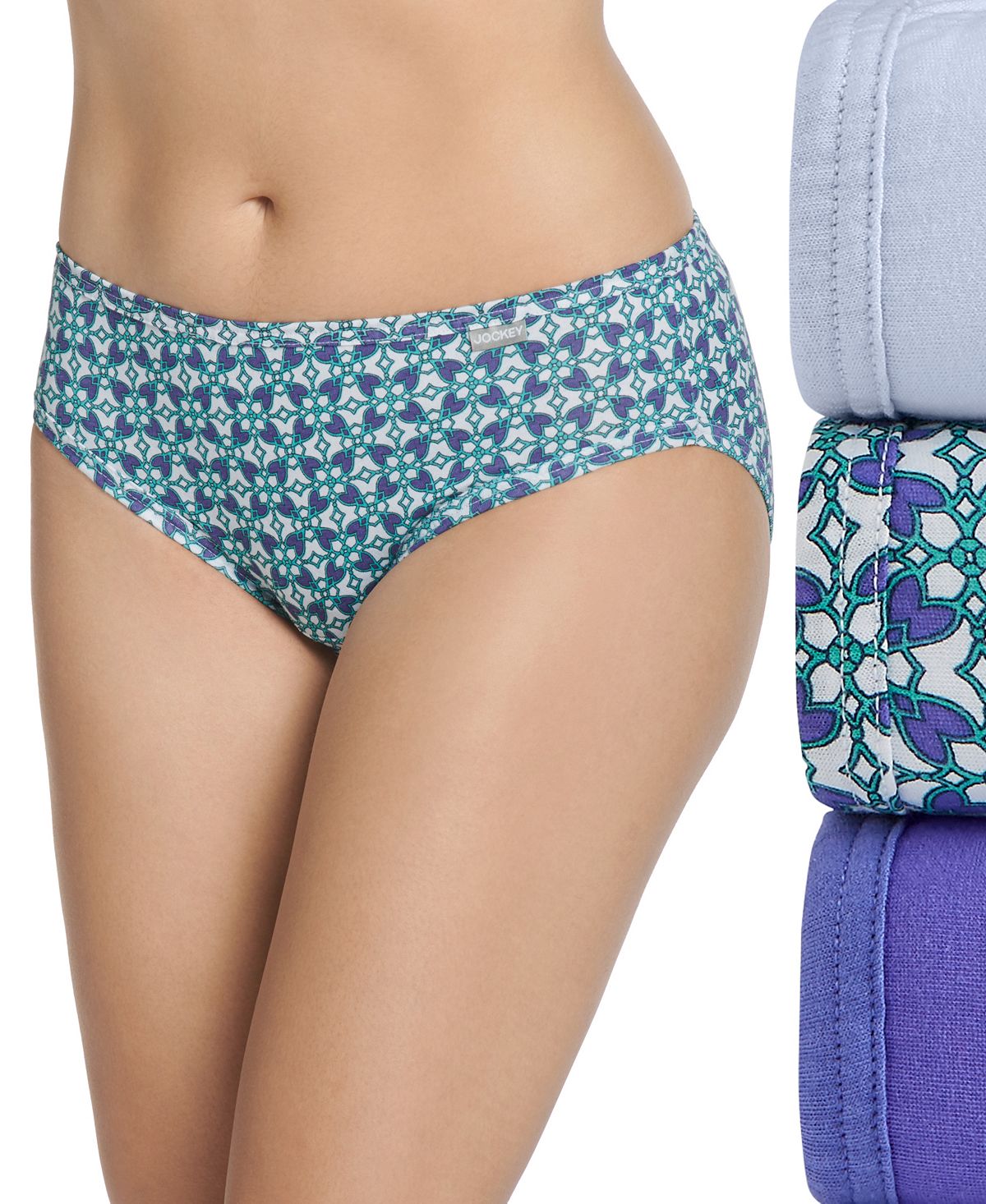 Jockey Elance French Cut 3 Pack Underwear 1485 1487 Extended Sizes Dreamy Blue/kaleidoscope Geo/crystalline Purple