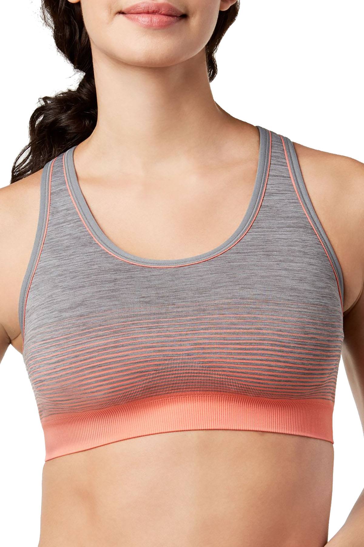 Jockey Sport Medium Impact Seamless Striped Sports Bra in Melon Pink
