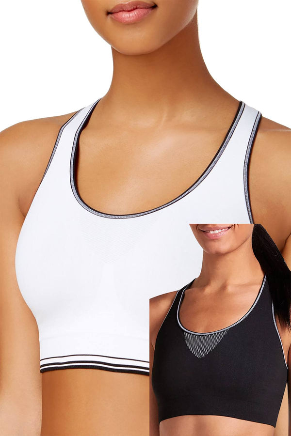 Jockey Sporties Seamless Low Impact Reversible Sport Bra in White/Black