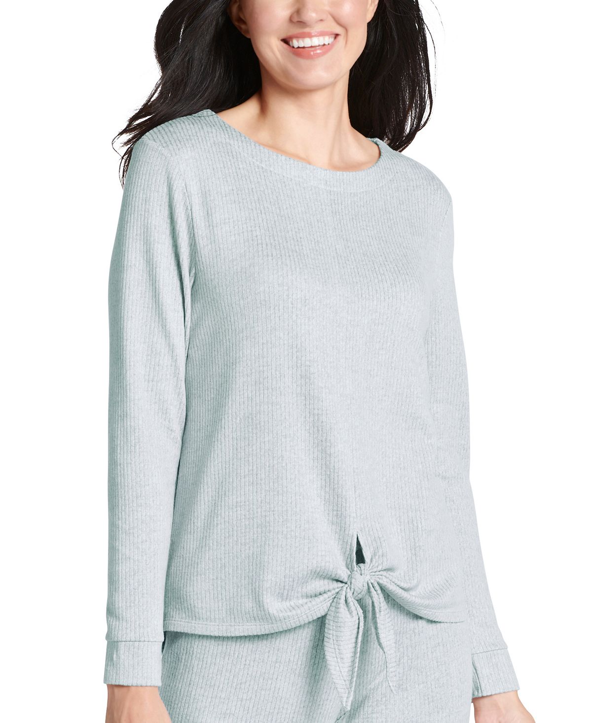 Jockey Ultra-soft Ribbed Tie Front Loungewear Top Pearl Blue