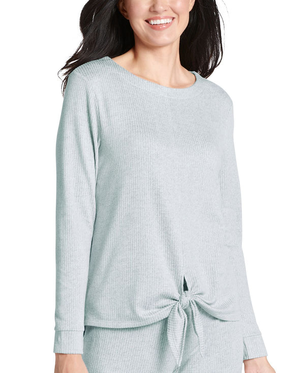 Jockey Ultra-soft Ribbed Tie Front Loungewear Top Pearl Blue