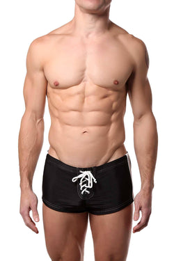 Jocko Black/White Rex Ribbed Side-Stripe Lace-Up Swim Short thumbnail 1