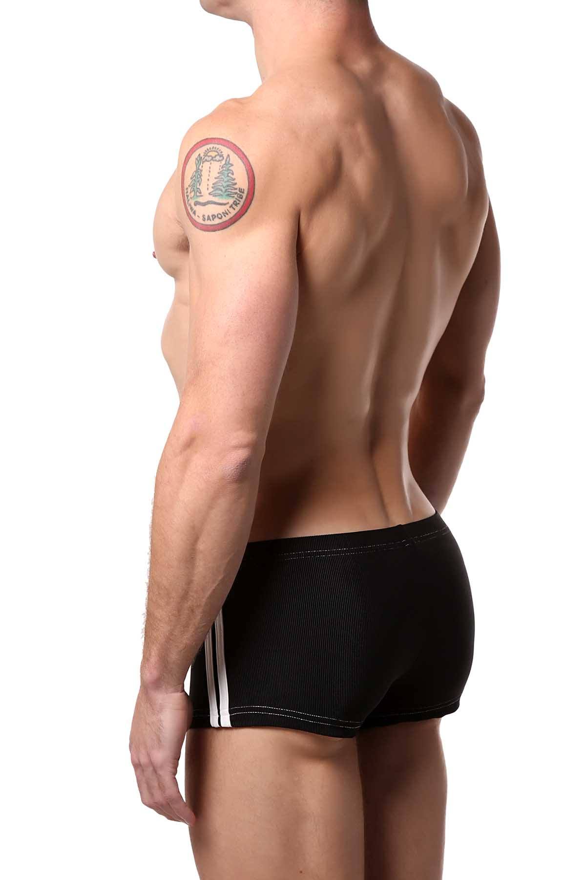 Jocko Black/White Rex Ribbed Side-Stripe Lace-Up Swim Short