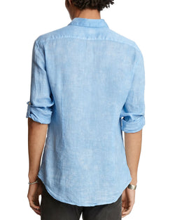 John Varvatos Collection Linen Garment-dyed Slim Fit Shirt Sky Blue thumbnail 3