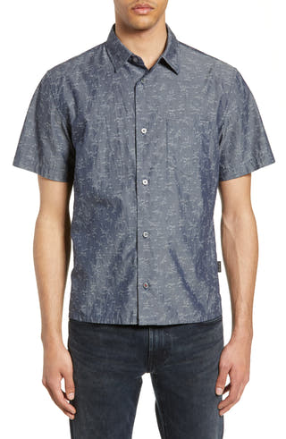 John Varvatos Star Trent Regular Fit Jacquard Sport Shirt Blue