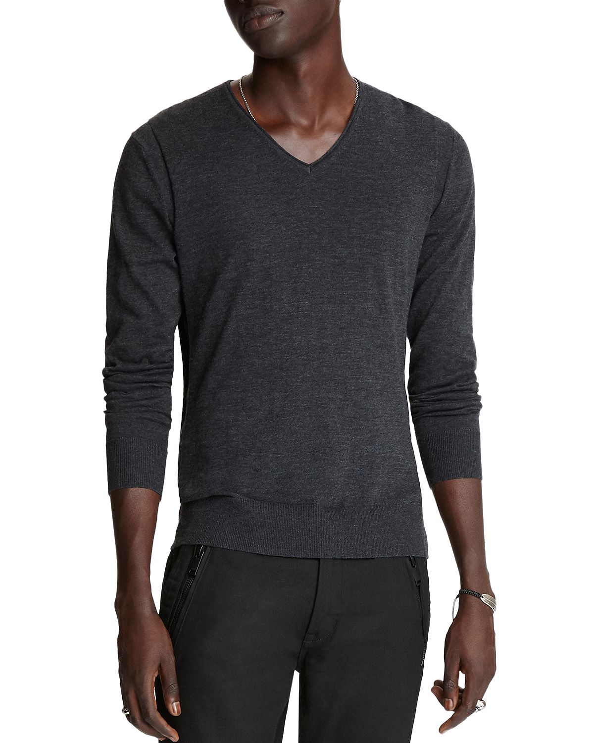 John Varvatos Star Usa Arlington Melange Sweater Charcoal Heather