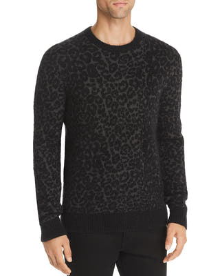 John Varvatos Star Usa Boulder Leopard Print Mohair Sweater Black