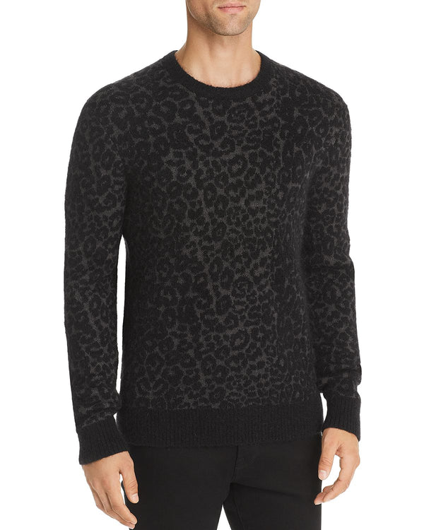 John Varvatos Star Usa Boulder Leopard Print Mohair Sweater Black