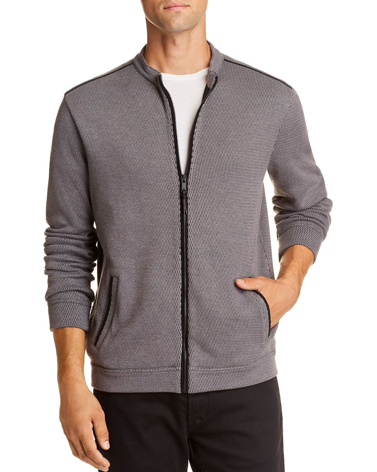 John Varvatos Star Usa Double-knit Zip-up Sweater Nickel