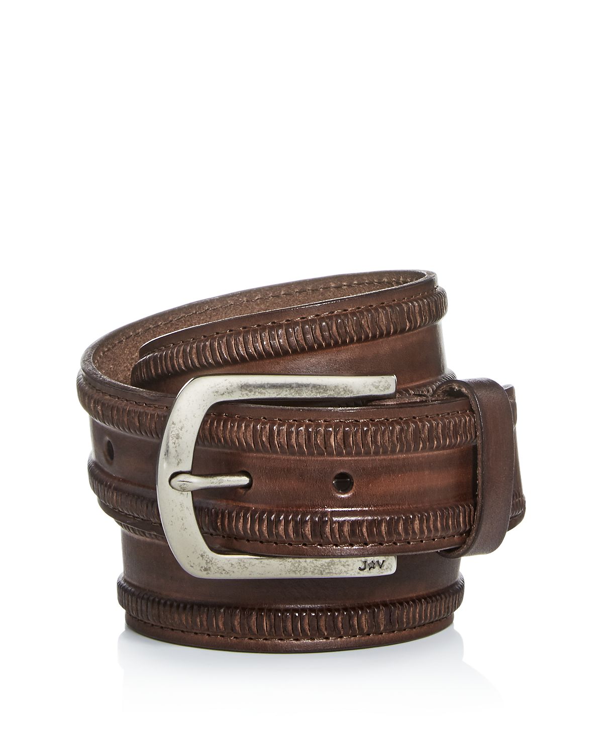 John Varvatos Star Usa Mushroom Cut Leather Belt Tan