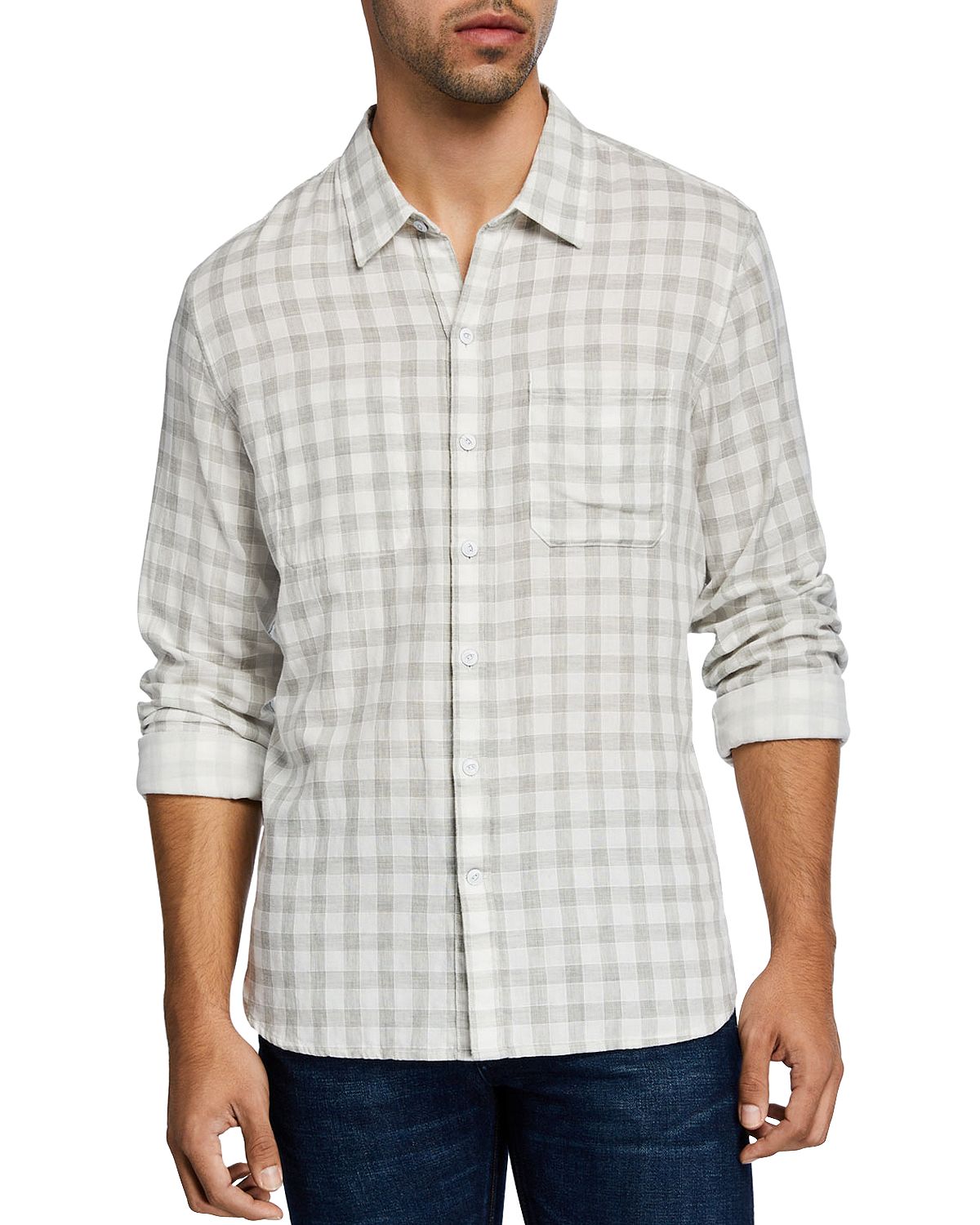 John Varvatos Star Usa Neil Gingham Regular Fit Button-down Shirt Pearl Gray