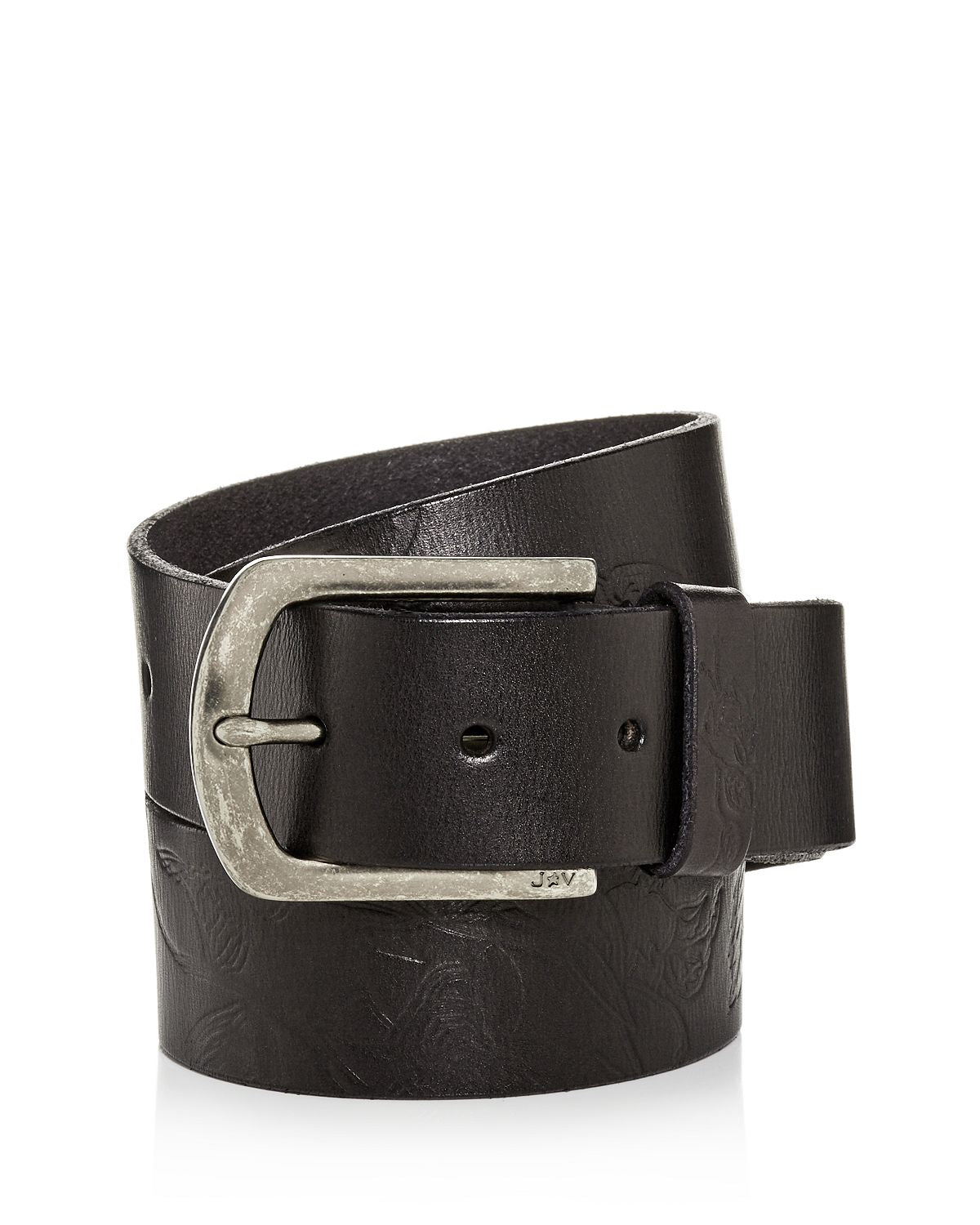 John Varvatos Star Usa Rose-embossed Washed Leather Belt Black