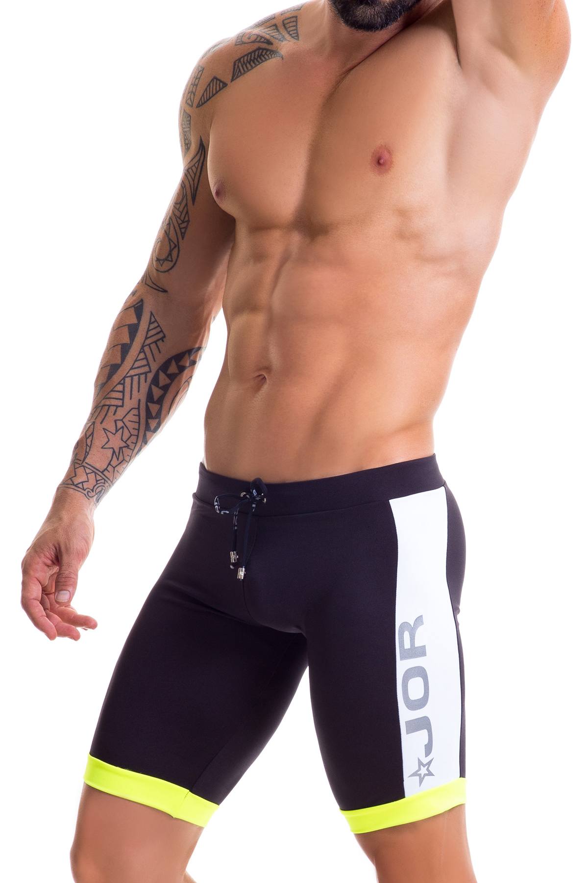 Jor Black/Yellow Racing Athletic Short