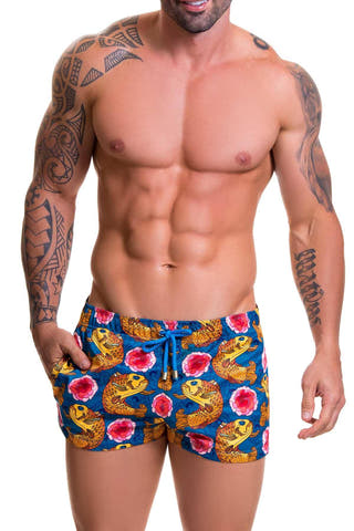 Jor Blue/Pink/Orange Koi-Printed Mini Swim Short