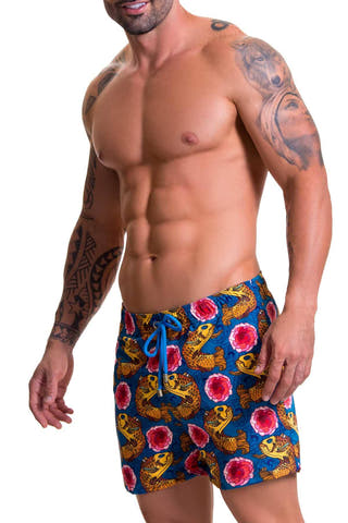 Jor Blue/Pink/Orange Koi-Printed Swim Short