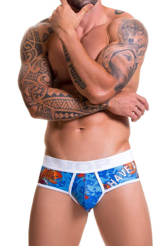 Jor Blue/White Printed Koi Brief