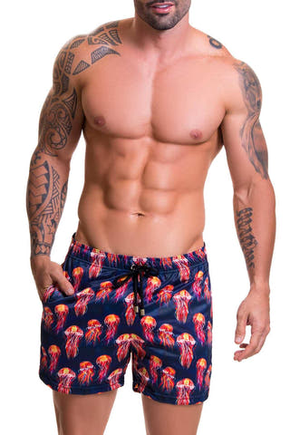 Jor Navy/Red Jellyfish-Printed Beach Swim Short