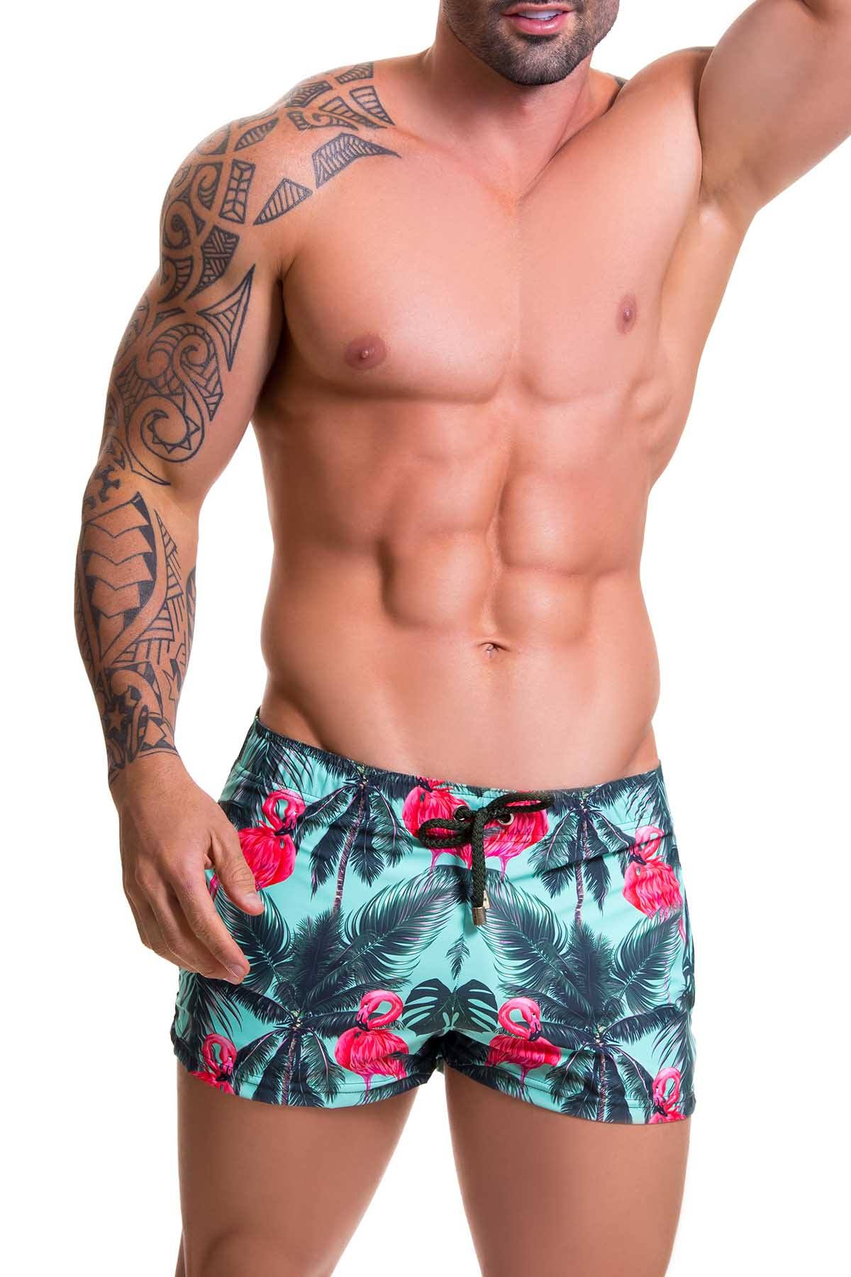 Jor Teal/Pink Miami-Printed Mini Swim Short