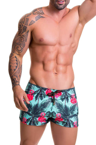 Jor Teal/Pink Miami-Printed Mini Swim Short